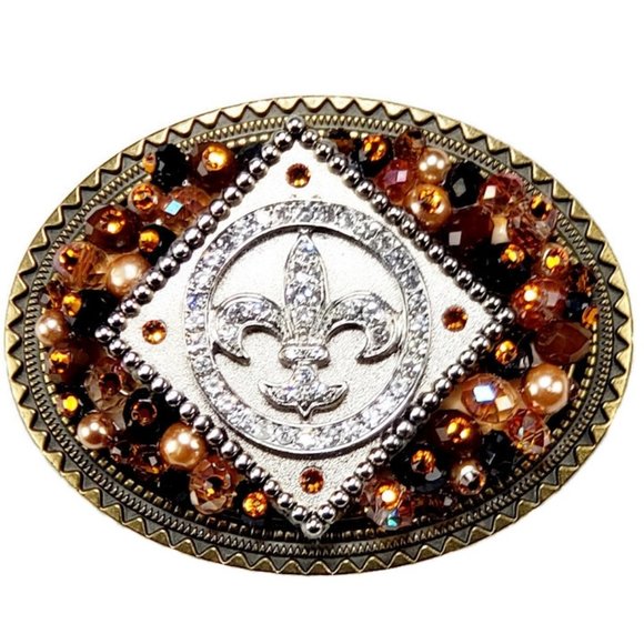 Fluer de Lis Embellished Swark. Crystals & Beads Bling Buckle~Handcrafted - Picture 3 of 5